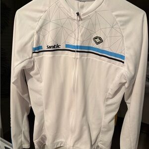 Santic Men's White Long Sleeve Cycling Jersey with Blue Stripe